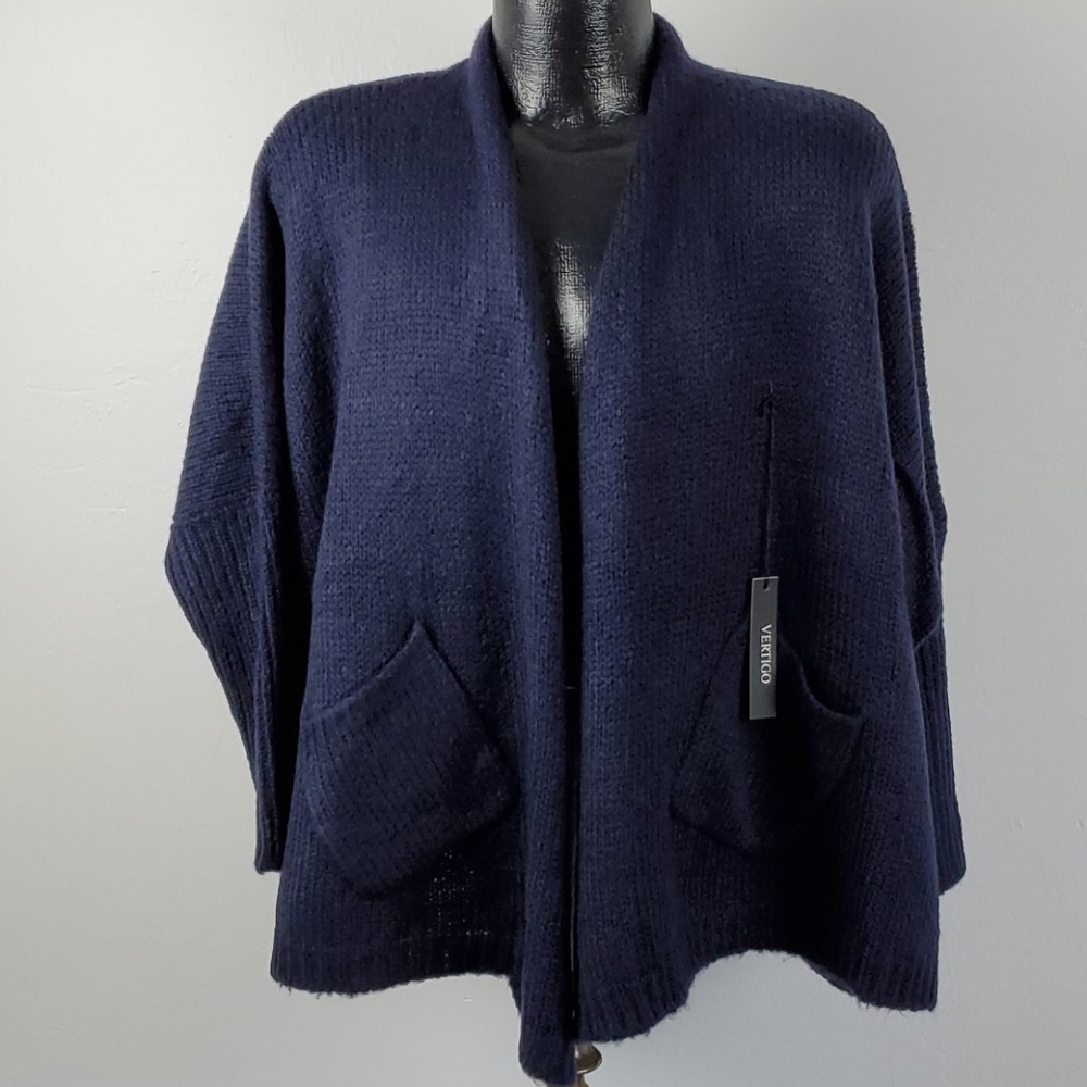 Vertigo navy blue open front cardigan women size S/M New